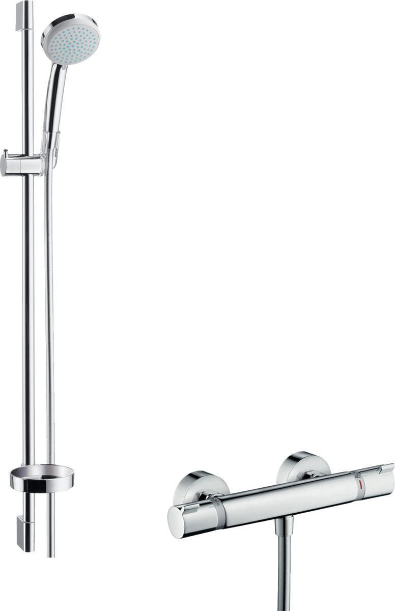Hansgrohe Croma 100 Falsíkon kívüli zuhanyrendszer Vario 90 cm-es zuhanyrúddal és Ecostat Comfort termosztáttal 