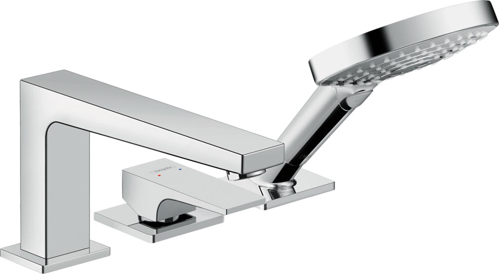 Hansgrohe Metropol 3-lyukú peremre szerelhető egykaros kádcsaptelep karos fogantyúval és Secuflex-vel 