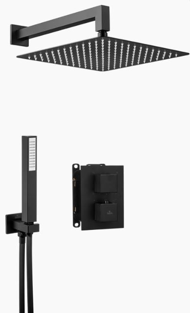 Deante Box nero szögletes, termosztátos készlet, falsík alatti egységgel 