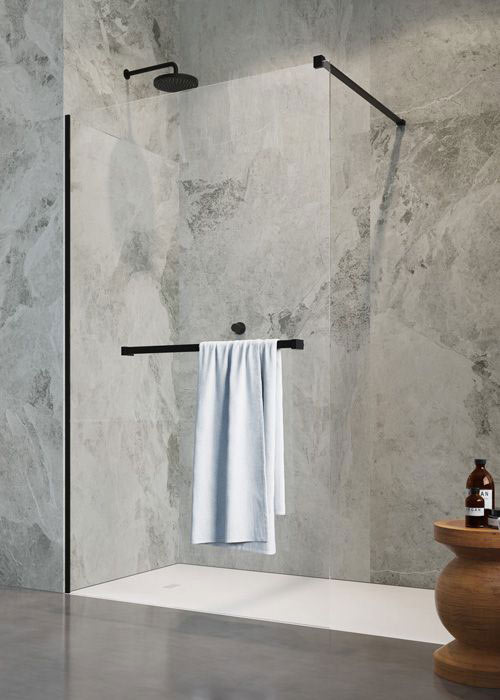 Radaway Modo New Black II 155 Walk-in zuhanyfal törölközőtartóval