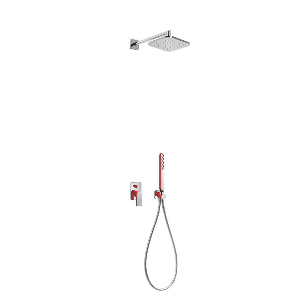 Tres Loft Colors falba süllyesztett  zuhany csaptelep szett, esőztetővel és kézizuhannyal, red-chrome 20018002RO