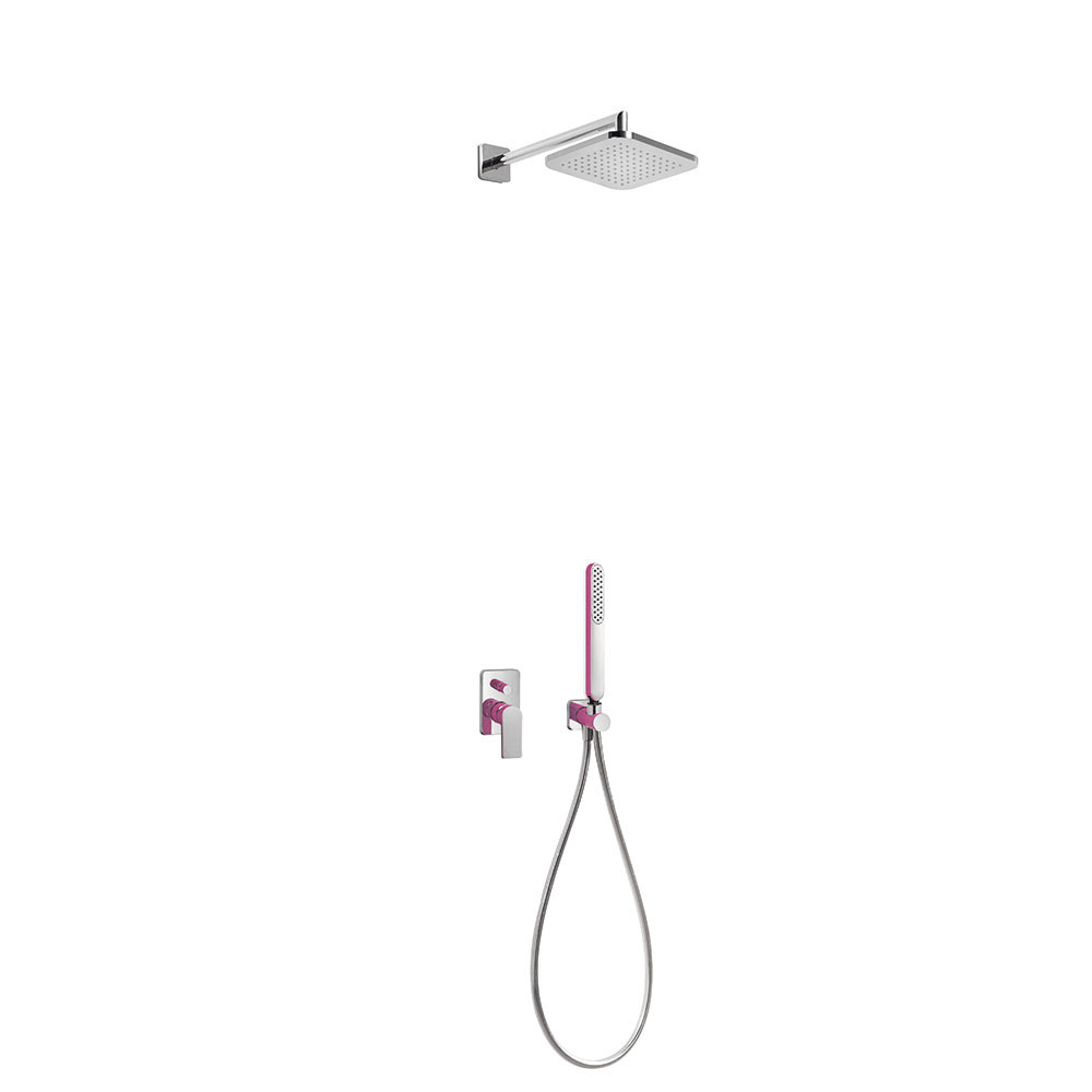Tres Loft Colors falba süllyesztett  zuhany csaptelep szett, esőztetővel és kézizuhannyal, fuchsia-chrome 20018002FU