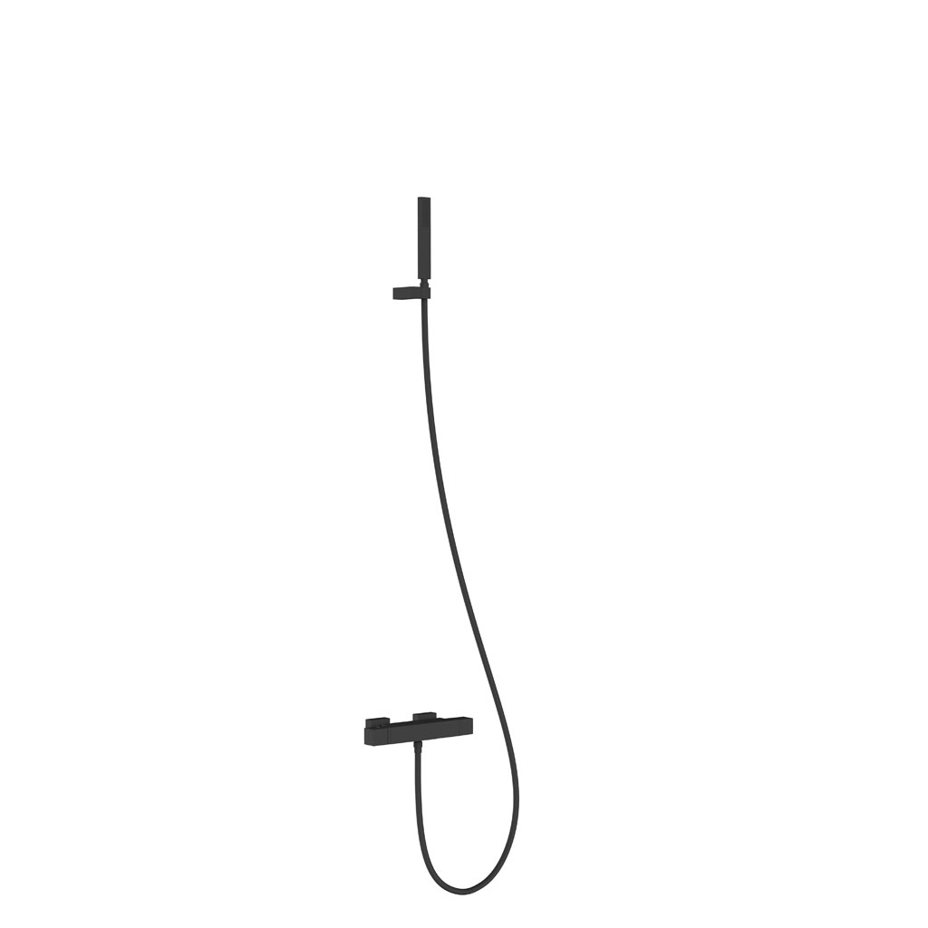 Tres Slim Exclusive fali termosztátos kád és zuhany csaptelep, cascade kifolyóval, kézizuhannyal, matt fekete 20217409NM