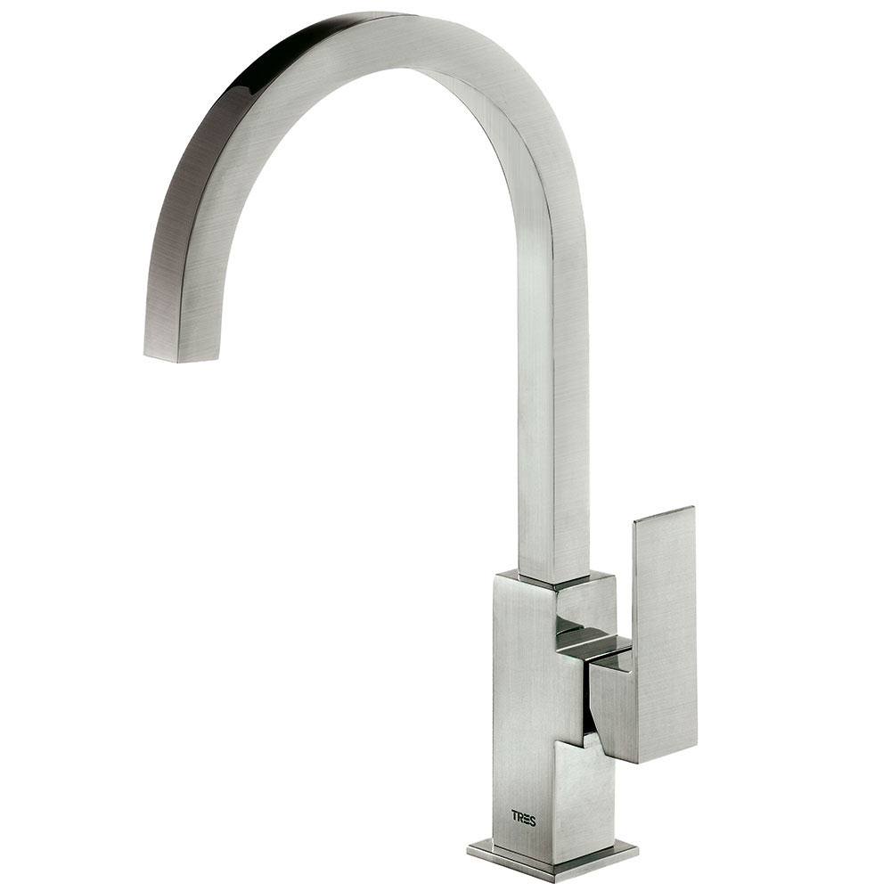 Tres Cuadro Exclusive magasított egykaros mosdó csaptelep, 368 mm magas steel  00660702AC