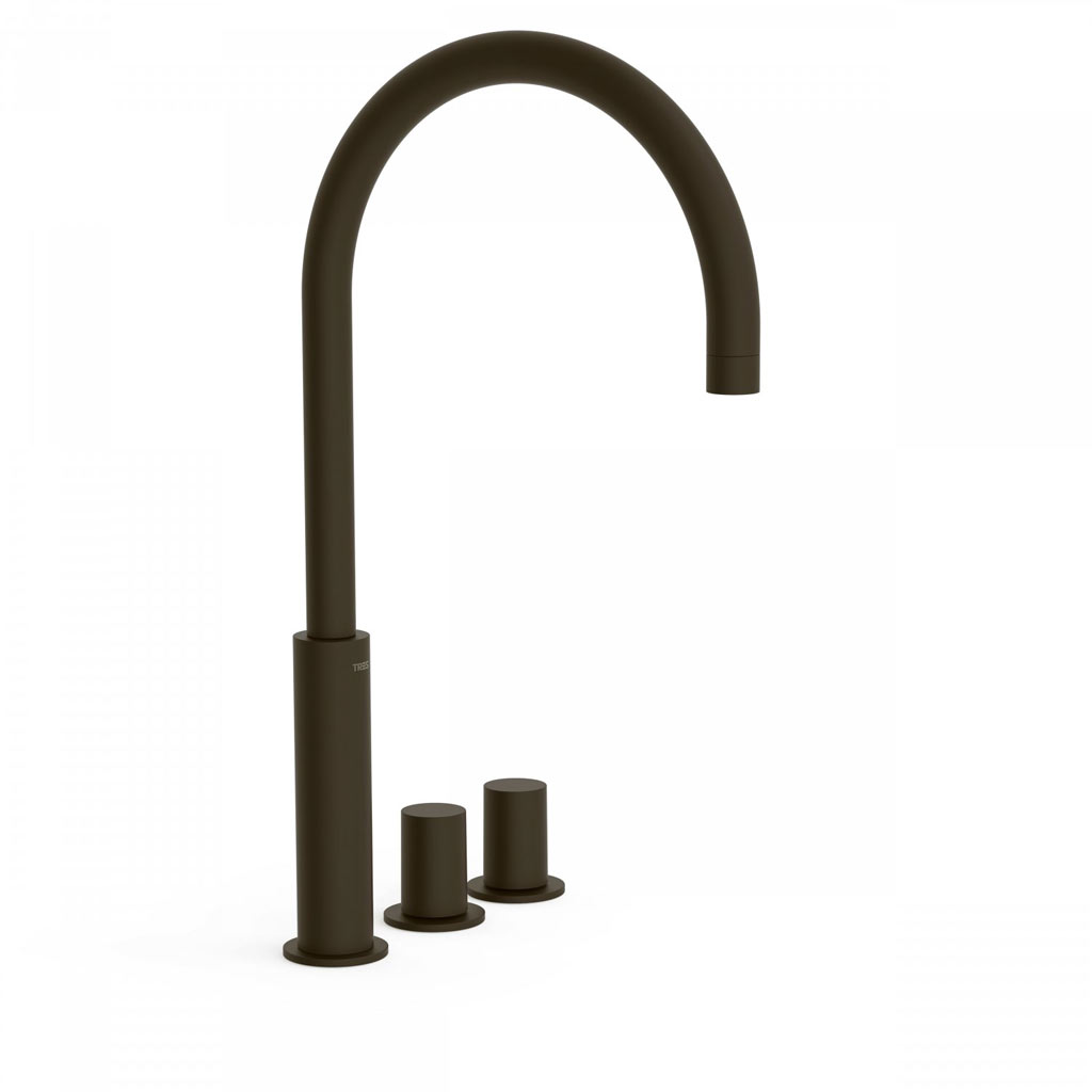 Tres Study Exclusive  peremre szerelhető, magasított, 3 üléses mosdó csaptelep,  black bronze 06110502KMB