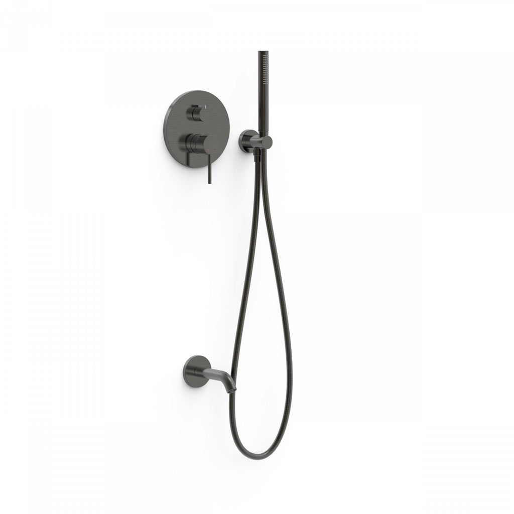 Tres Study Exclusive falba süllyesztett  zuhany és kádtöltő csaptelep, szatén tömlős kézizuhannyal, black bronze 26228006KMB