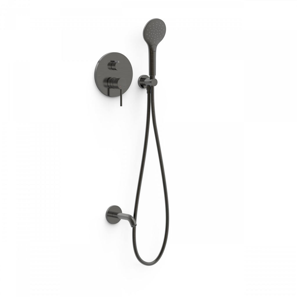 Tres Study Exclusive falba süllyesztett  zuhany és kádtöltő csaptelep, szatén tömlős kézizuhannyal, black bronze 26228060KMB